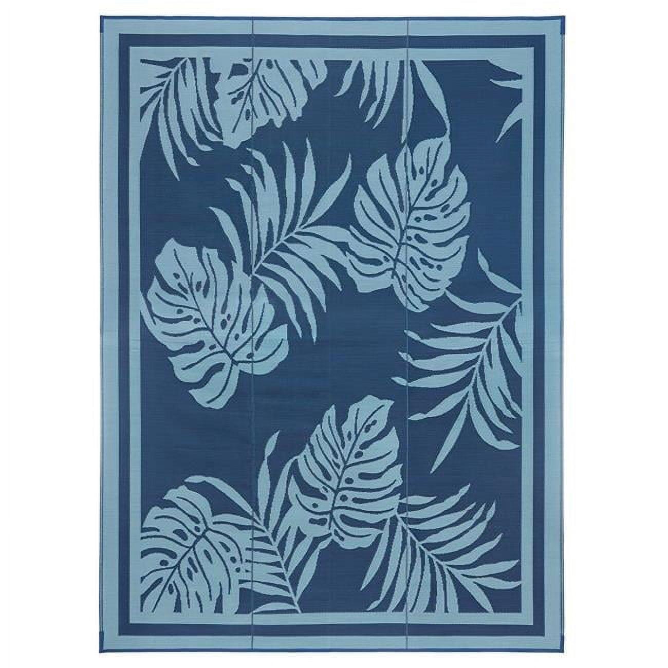 Blue Tropical Leaf Reversible 9' x 12' Outdoor Mat