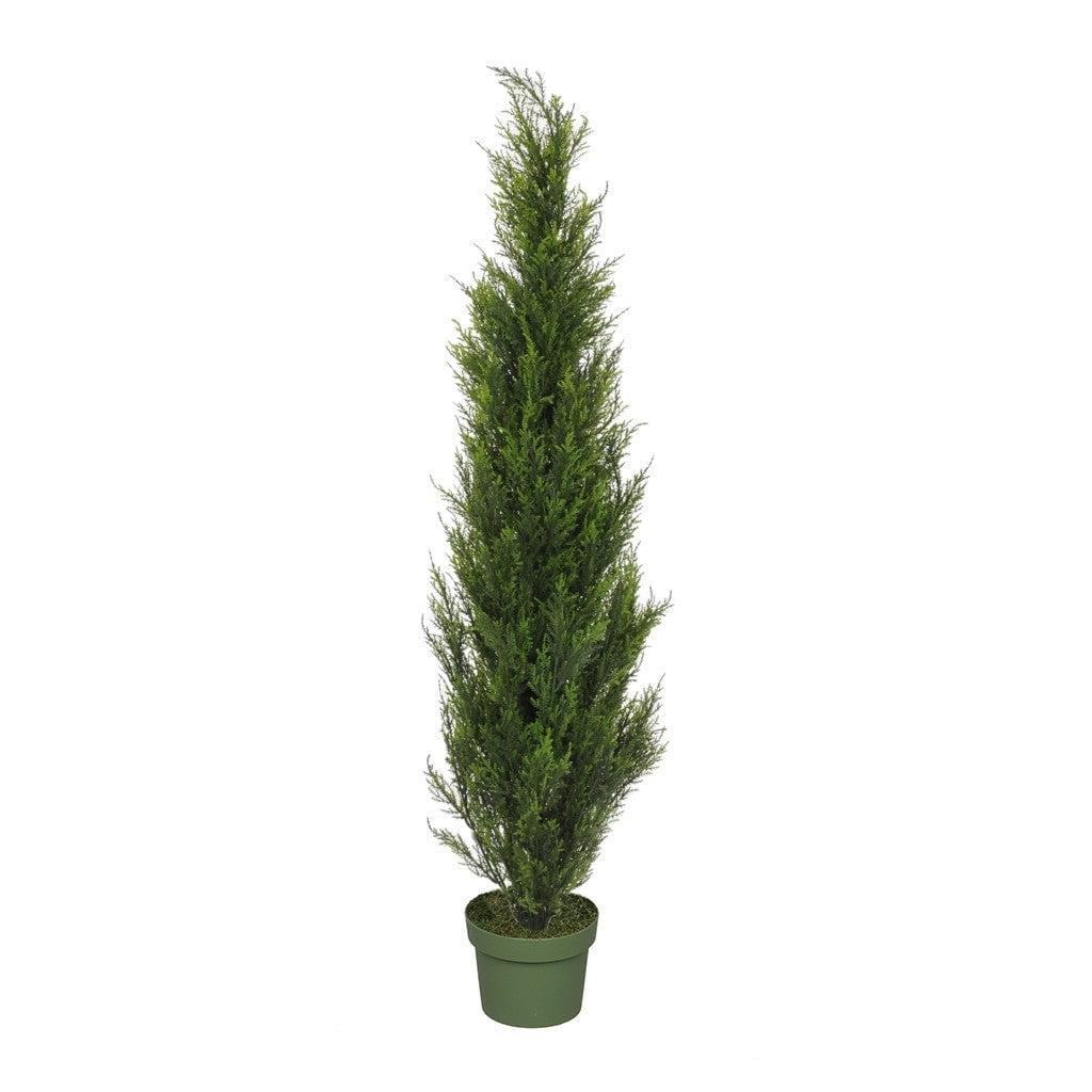 46" Dark Green Silk and Plastic Potted Cedar Topiary