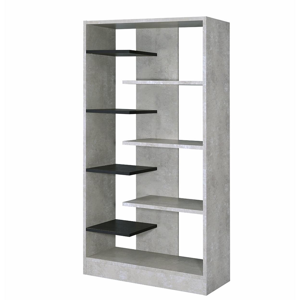 Magna 77" Black and Faux Concrete Wood Bookshelf