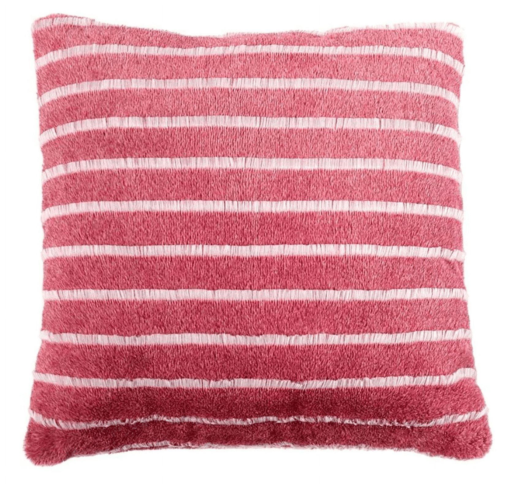 Red Striped Faux Fur 20" Square Accent Pillow