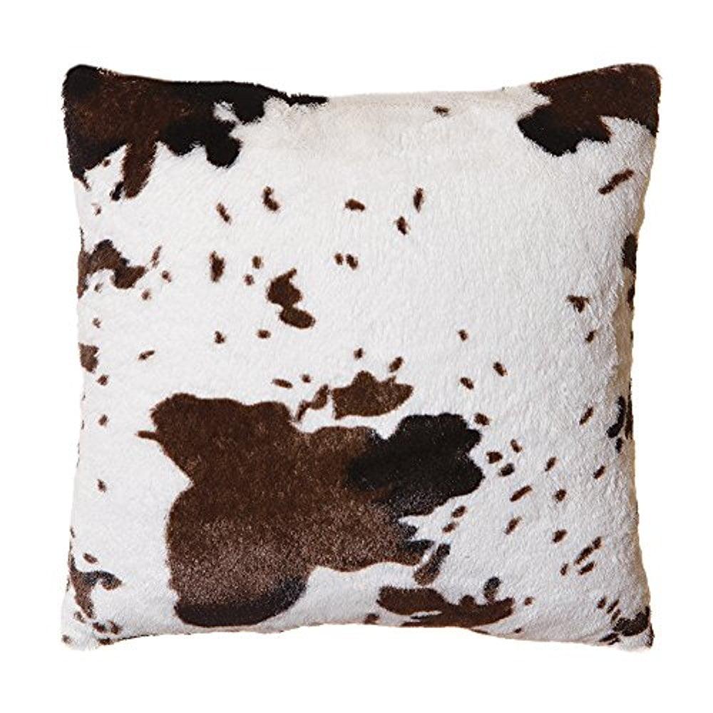 18" Square White and Brown Faux Fur Cowhide Throw Pillow