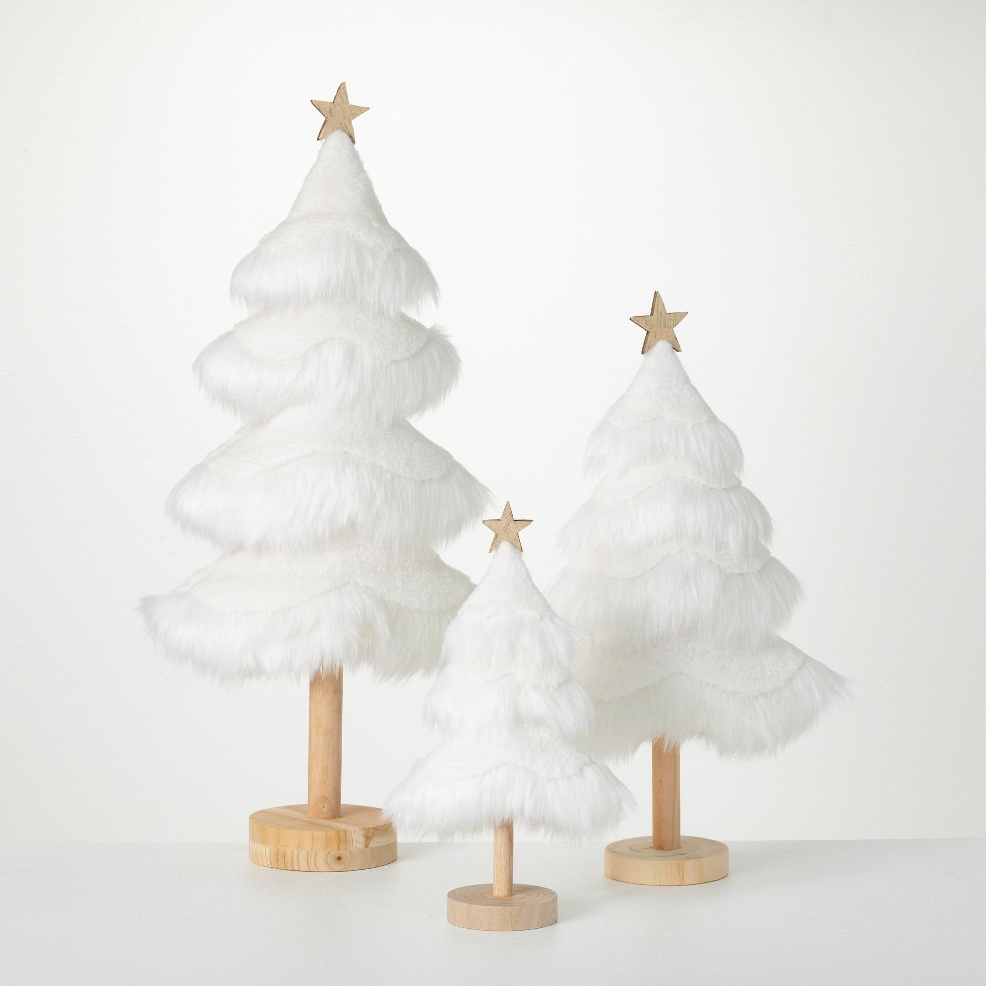 Faux Fur Tabletop Tree White 24"H Wood Set of 3