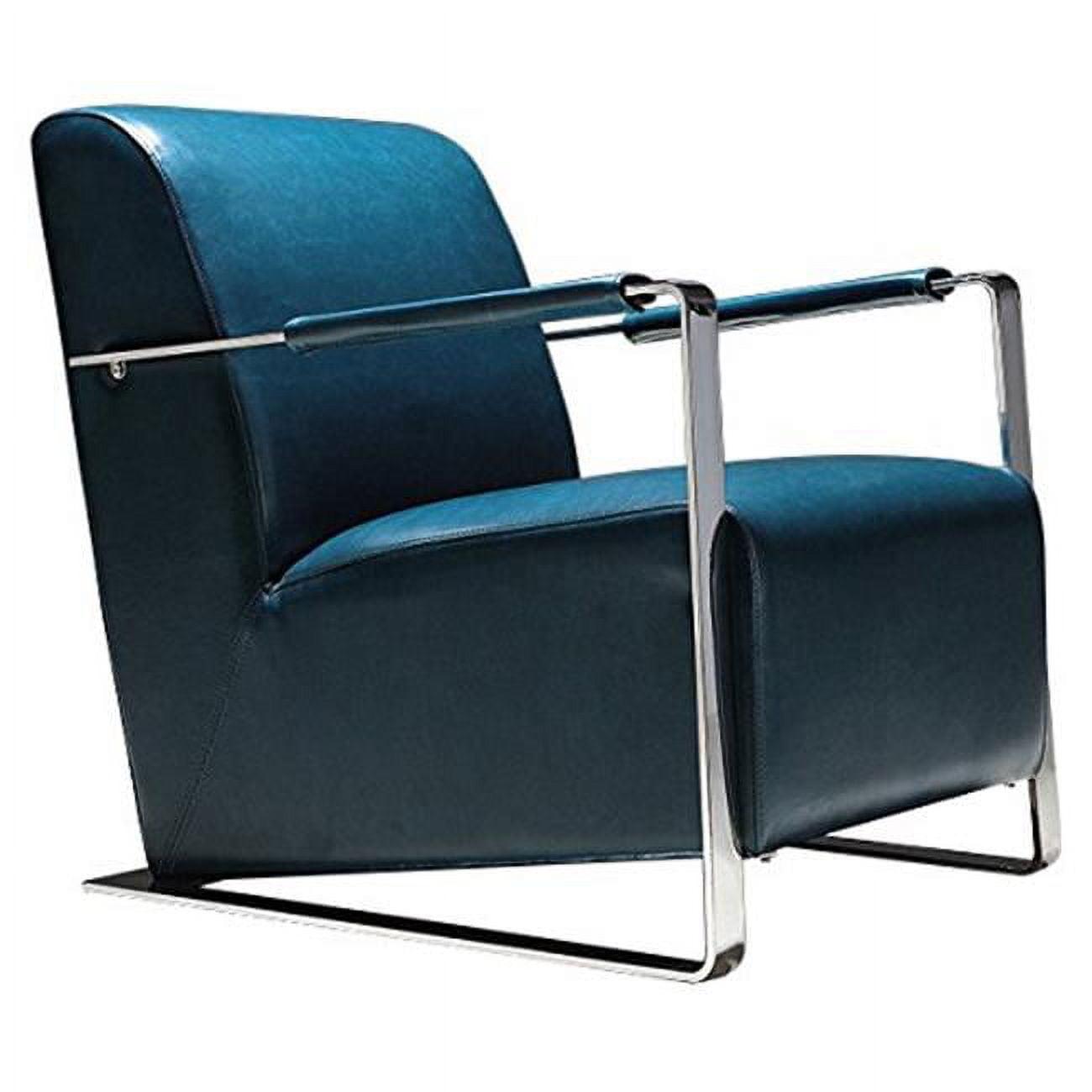 Teal Faux Leather and Chrome Metal Armchair