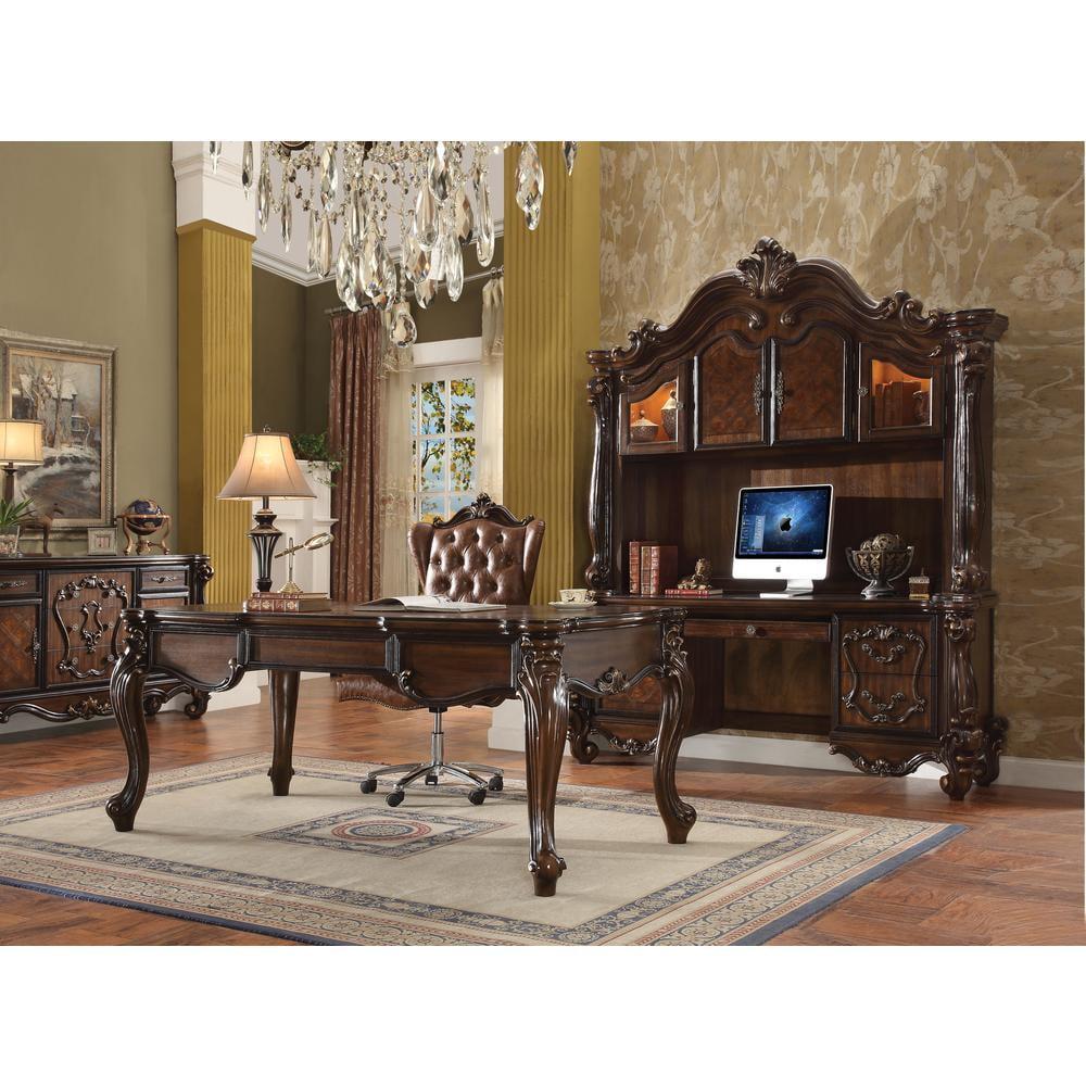 27" Versailles Active Sitting Chair Two Tone Light Brown PU and Cherry Oak - Acme Furniture: Faux Leather, Metal Frame, No Tools Assembly