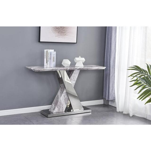 Faux White Marble Console Table with Silver Stainless Steel Base
