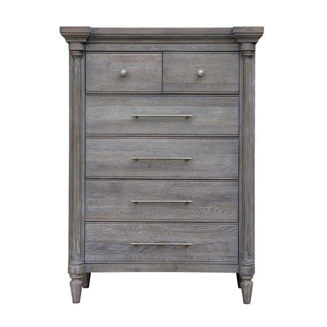 Distressed Gray Oak 6-Drawer Bedroom Chest with Brushed Nickel Pulls