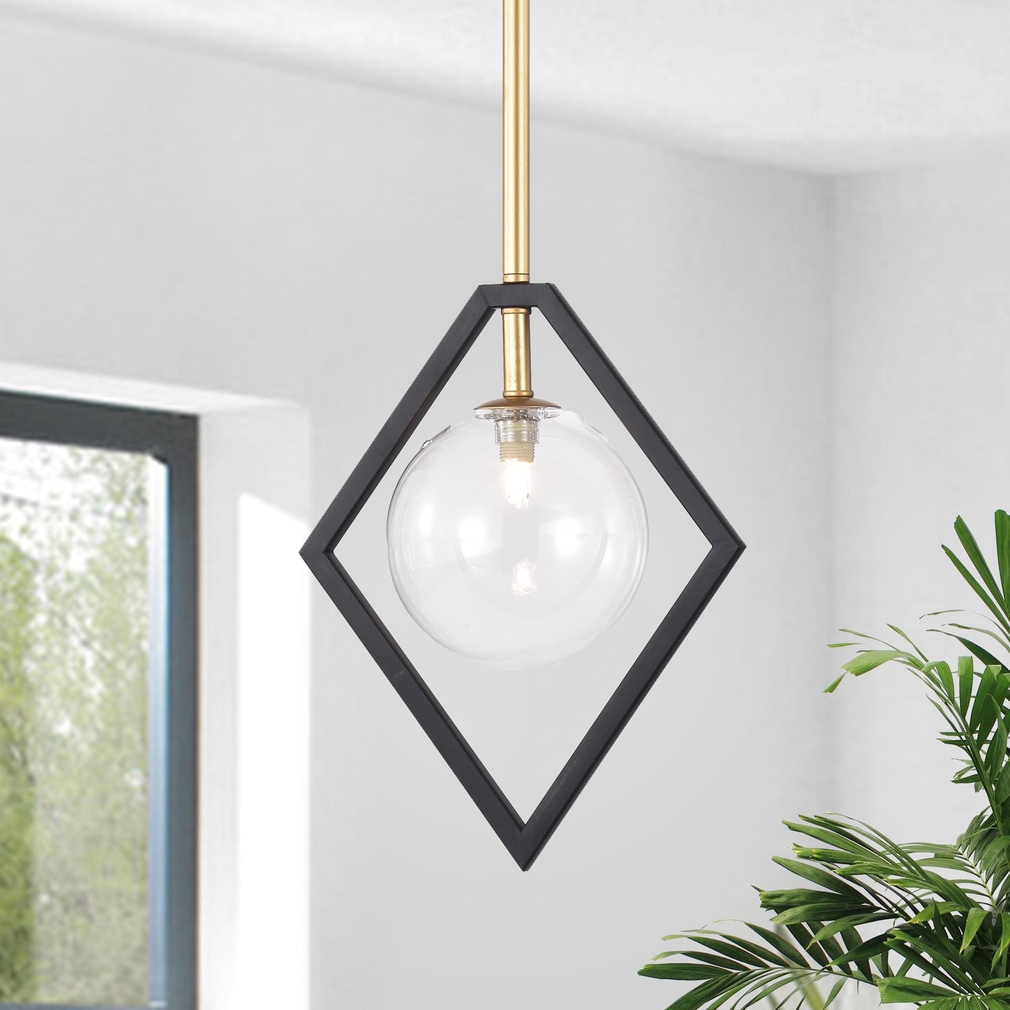 Fayres 10" Black and Gold Contemporary Glass Pendant Light