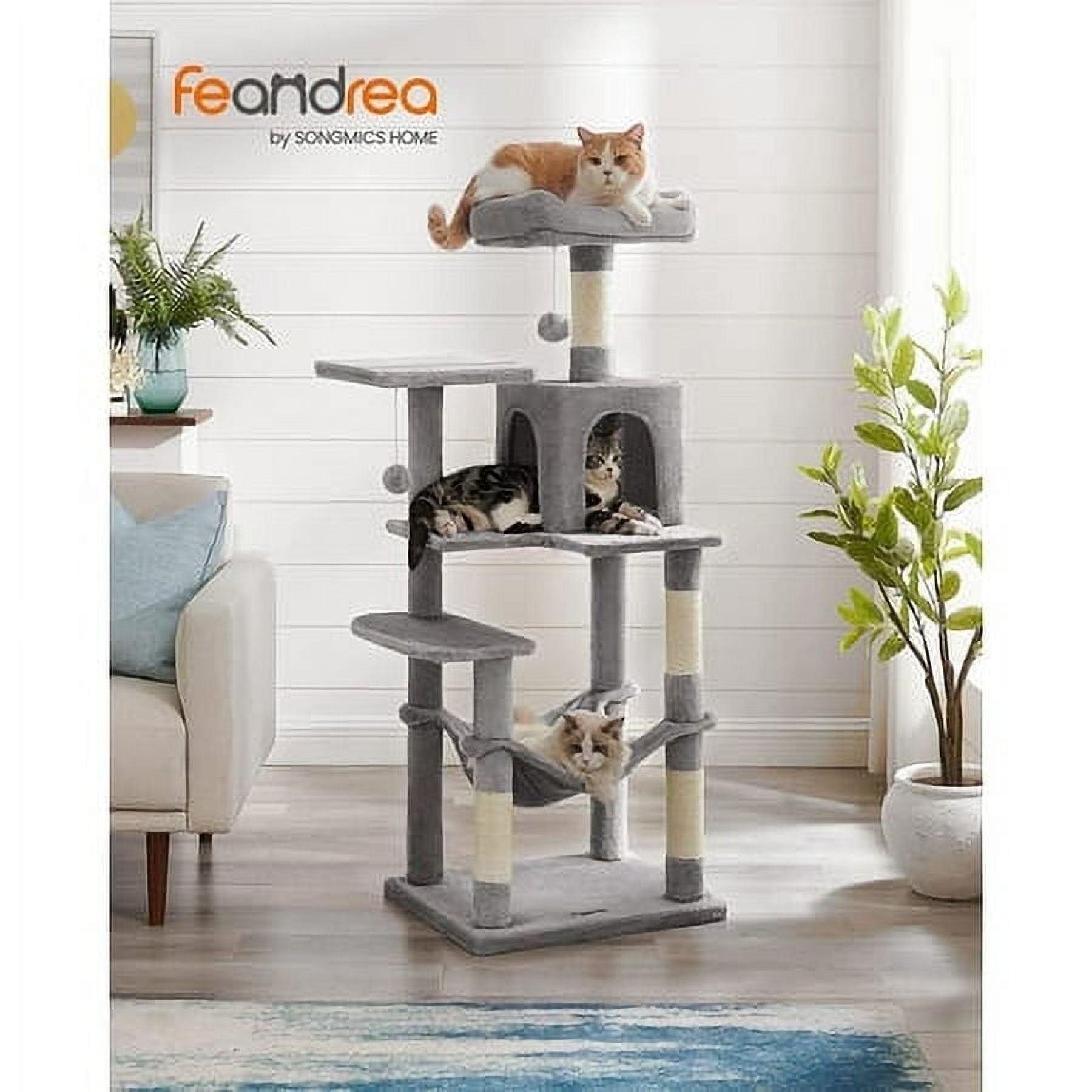 Feandrea 56.3'' Cat Tree Tower for Indoor Cats ,Multi-Level Cat Condo Cat Furniture with Scratching Posts, Perches, Hammock, Cave ,Light Gray