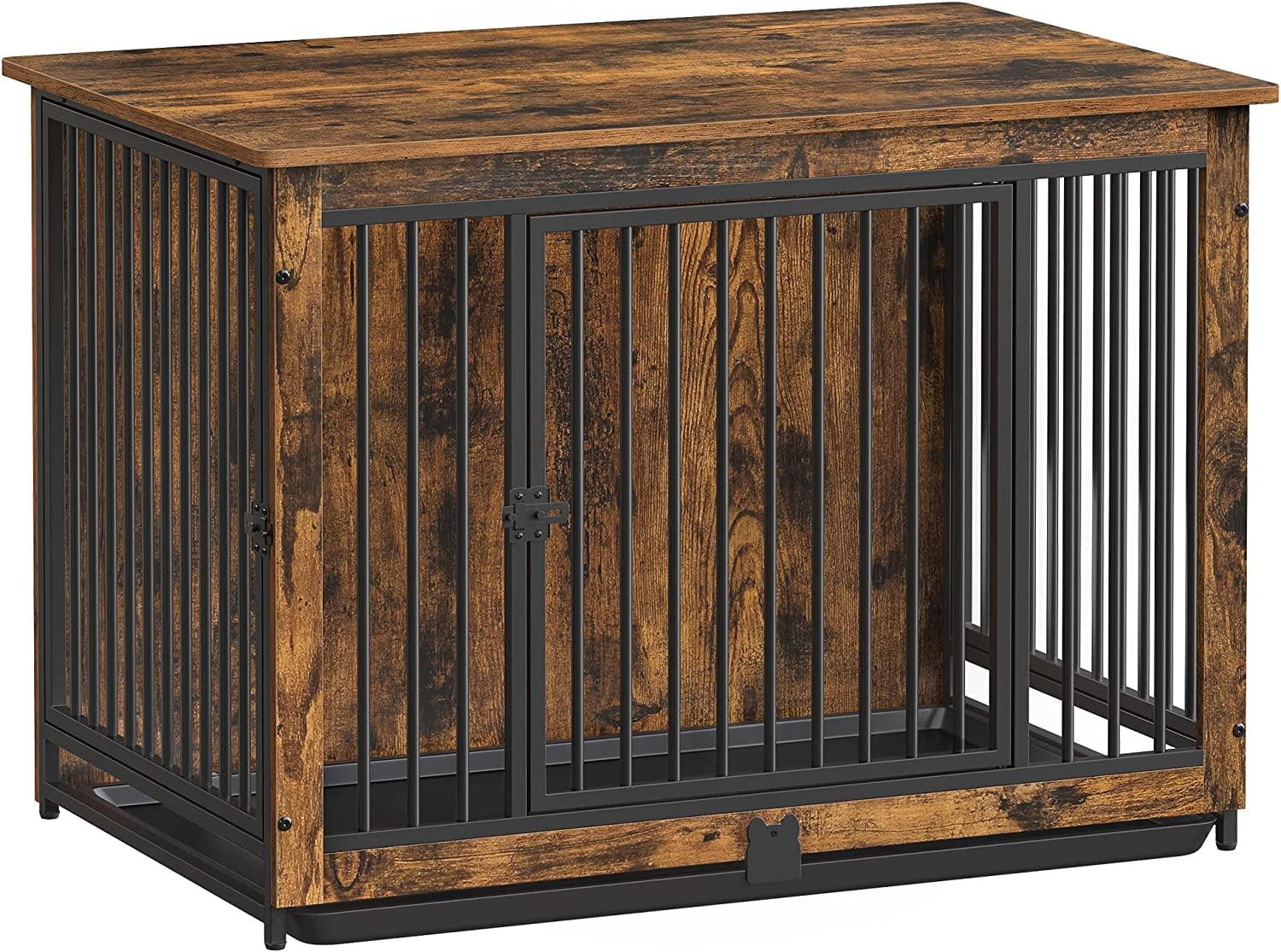 Feandrea Dog Crate Furniture, 38 Inches Dog Kennel for Dogs up to 70 lb, with Removable Tray, Heavy-Duty Dog Cage End Table, Double Doors Dog House, Rustic Brown UPFC013X01