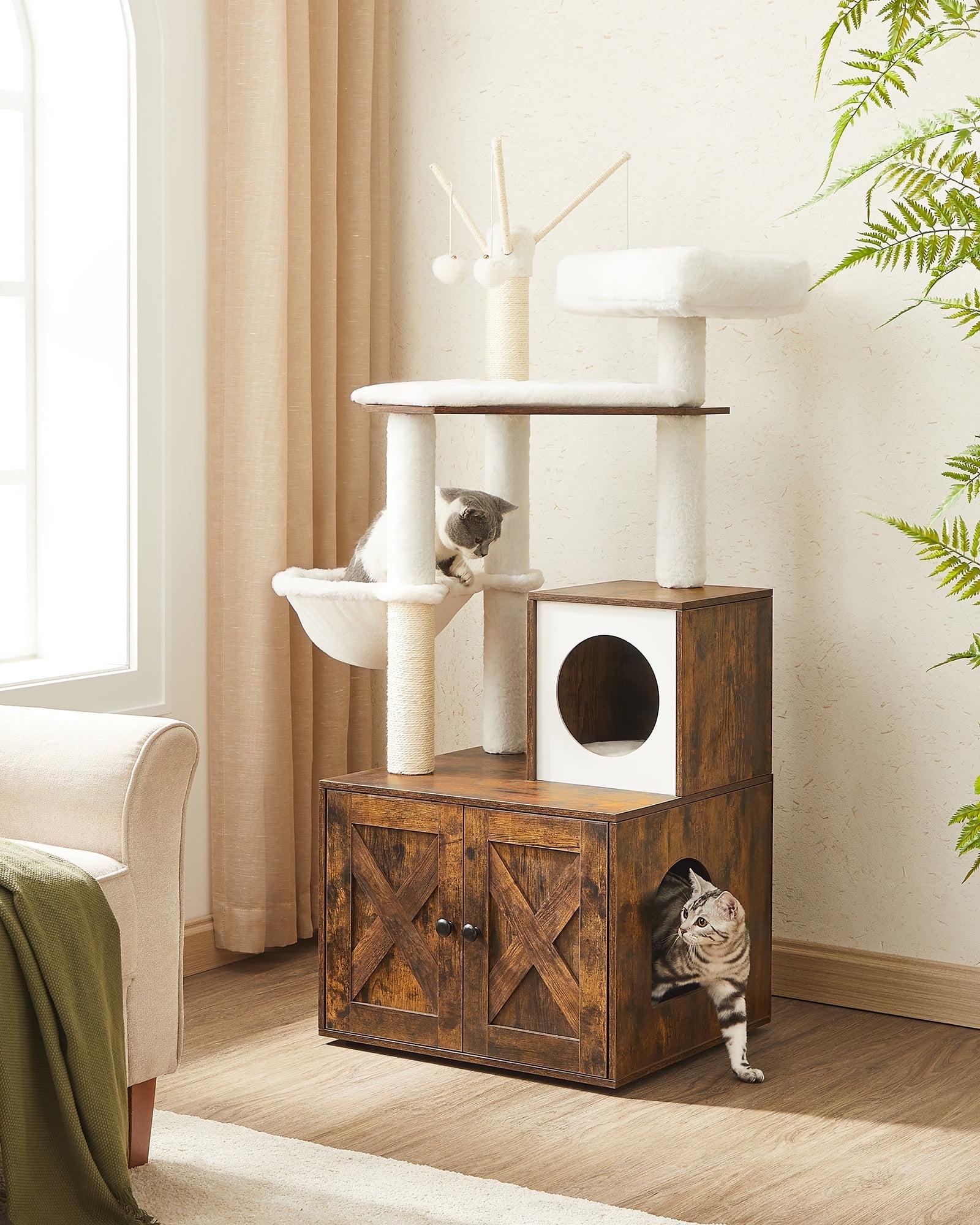 Feandrea WoodyWonders Cat Tree with Litter Box Enclosure, 2-in-1 Modern Tower, Furniture Hidden, Cat Condo with Scratching Posts, Rustic Brown