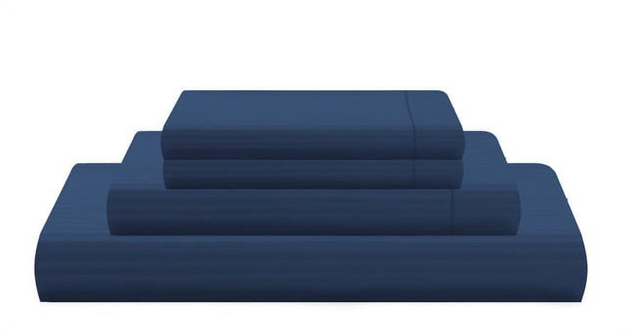 Dark Blue Queen Cotton Sateen Stripe 4-Piece Sheet Set