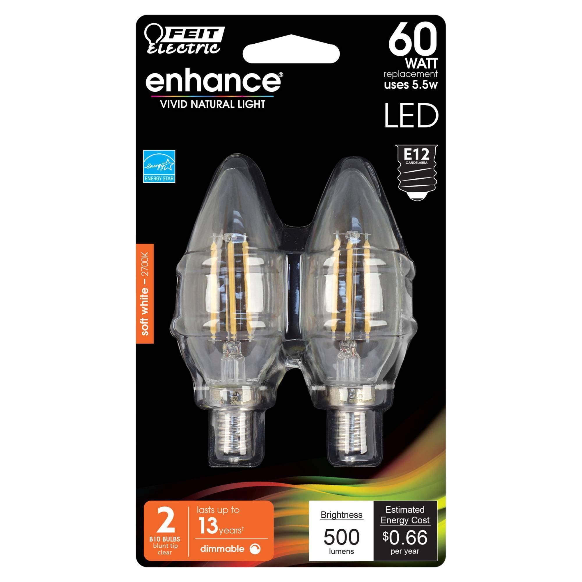 Feit Electric Soft White Frosted LED Candelabra Bulbs 60W Equivalent 2-Pack