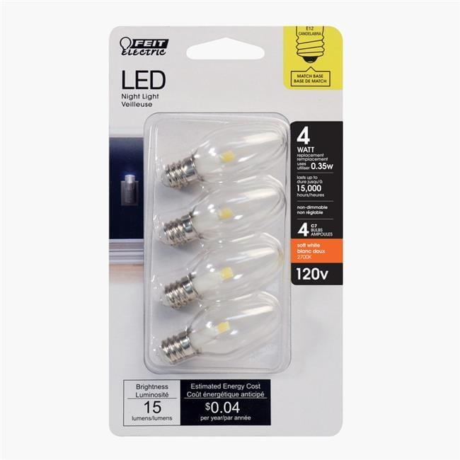 4 watt Equivalence 0.5 watt 15 Lumen C7 Nightlight LED Bulb, Daylight - Pack of 4