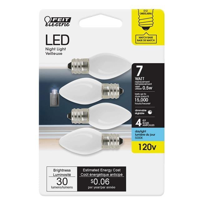 4 watt Equivalence 0.5 watt 15 Lumen C7 Nightlight LED Bulb, Daylight - Pack of 4
