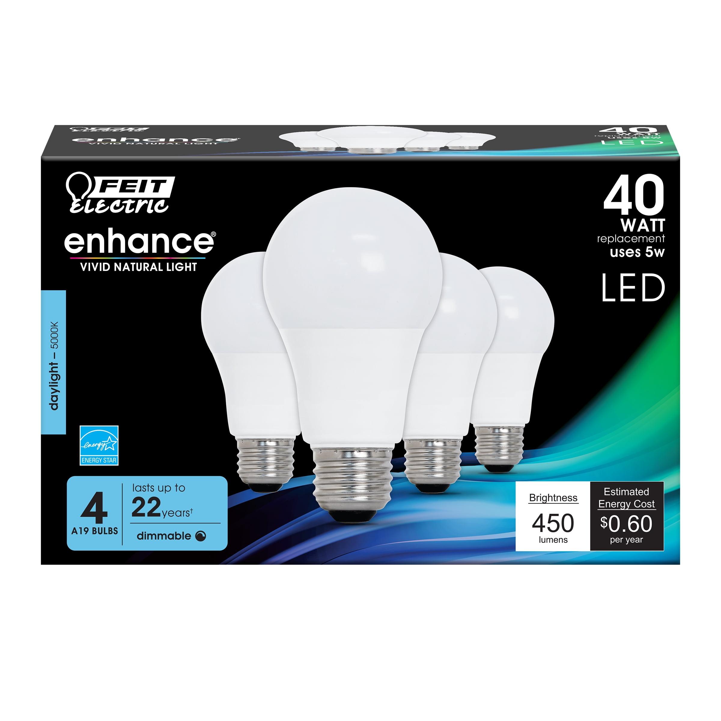 Feit Electric Enhance A19 E26 (Medium) LED Bulb Daylight 40 Watt Equivalence 4 pk