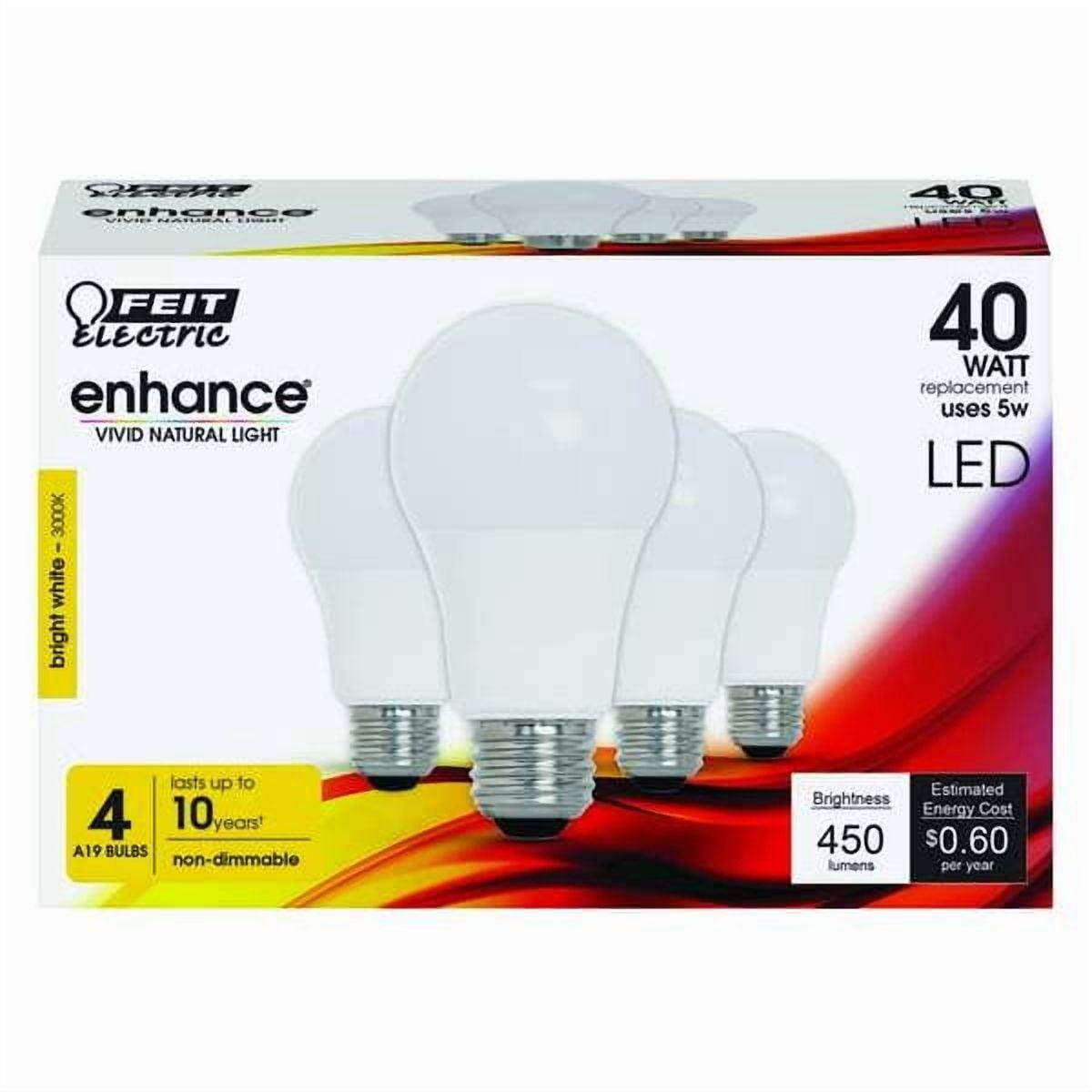 Feit Electric Enhance A19 E26 (Medium) LED Bulb Bright White 40 Watt Equivalence 4 pk