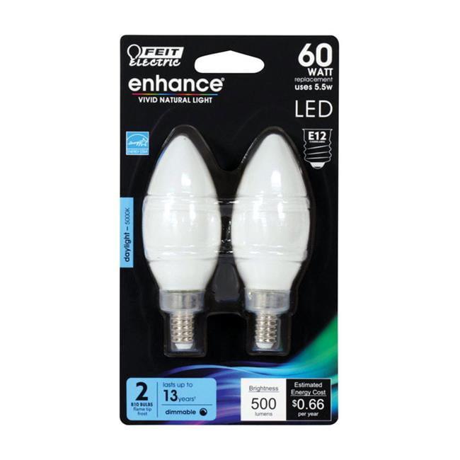 Feit Electric Enhance Blunt Tip E12 (Candelabra) Filament LED Bulb Daylight 60 Watt Equivalence 2 pk