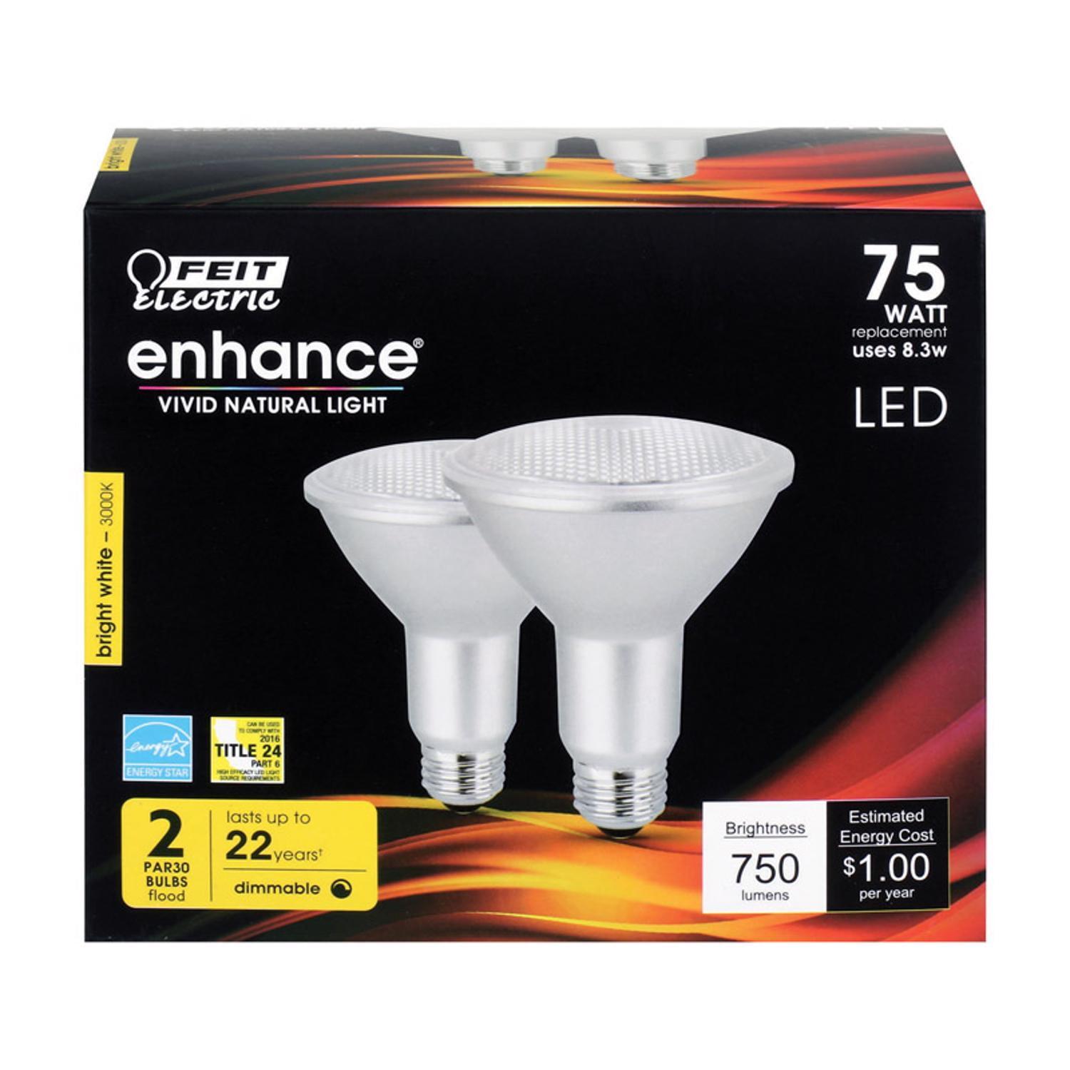 Feit Electric Enhance PAR30 E26 (Medium) LED Bulb Bright White 75 Watt Equivalence 2 pk