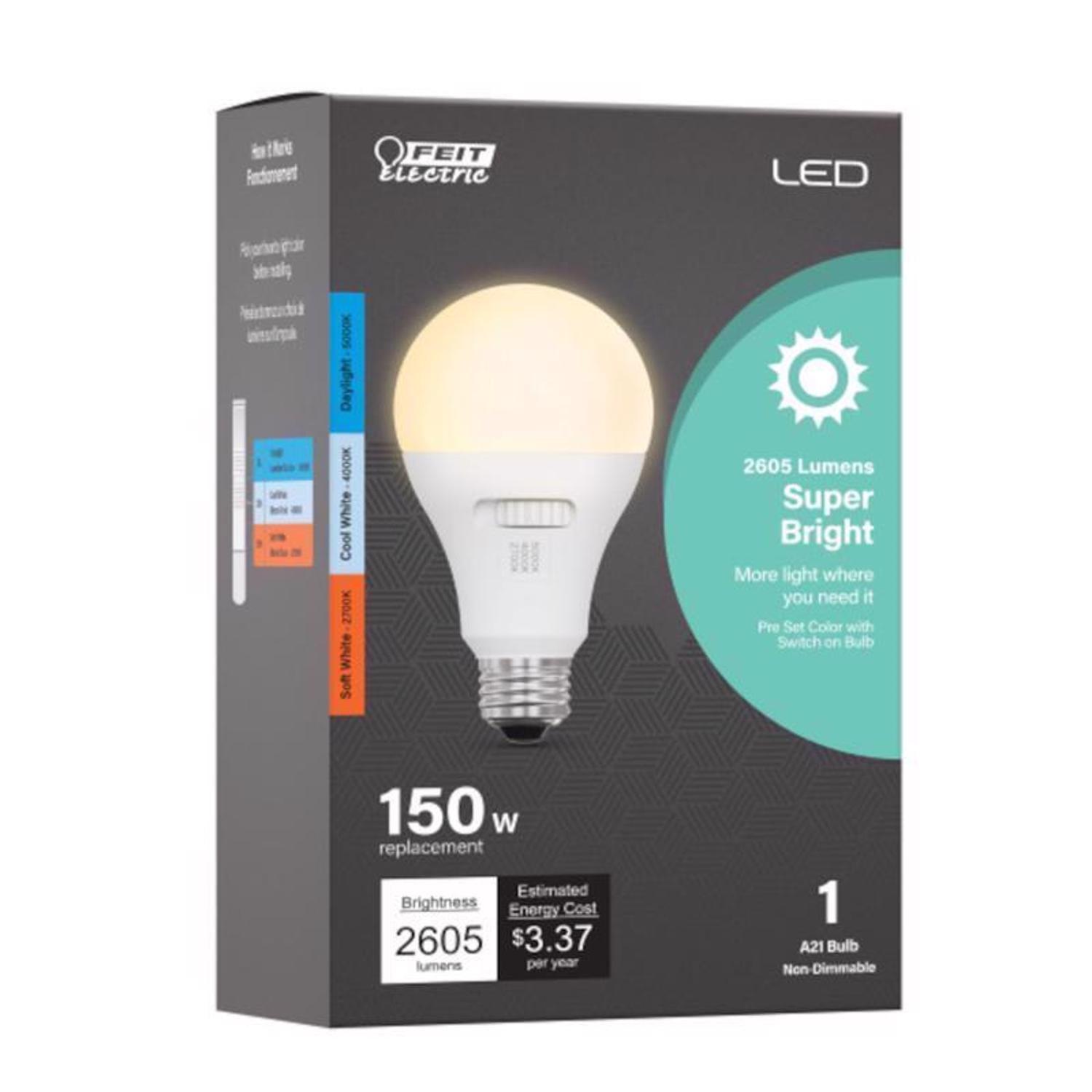 Feit 5.3" White Frosted Dimmable LED A21 Bulb