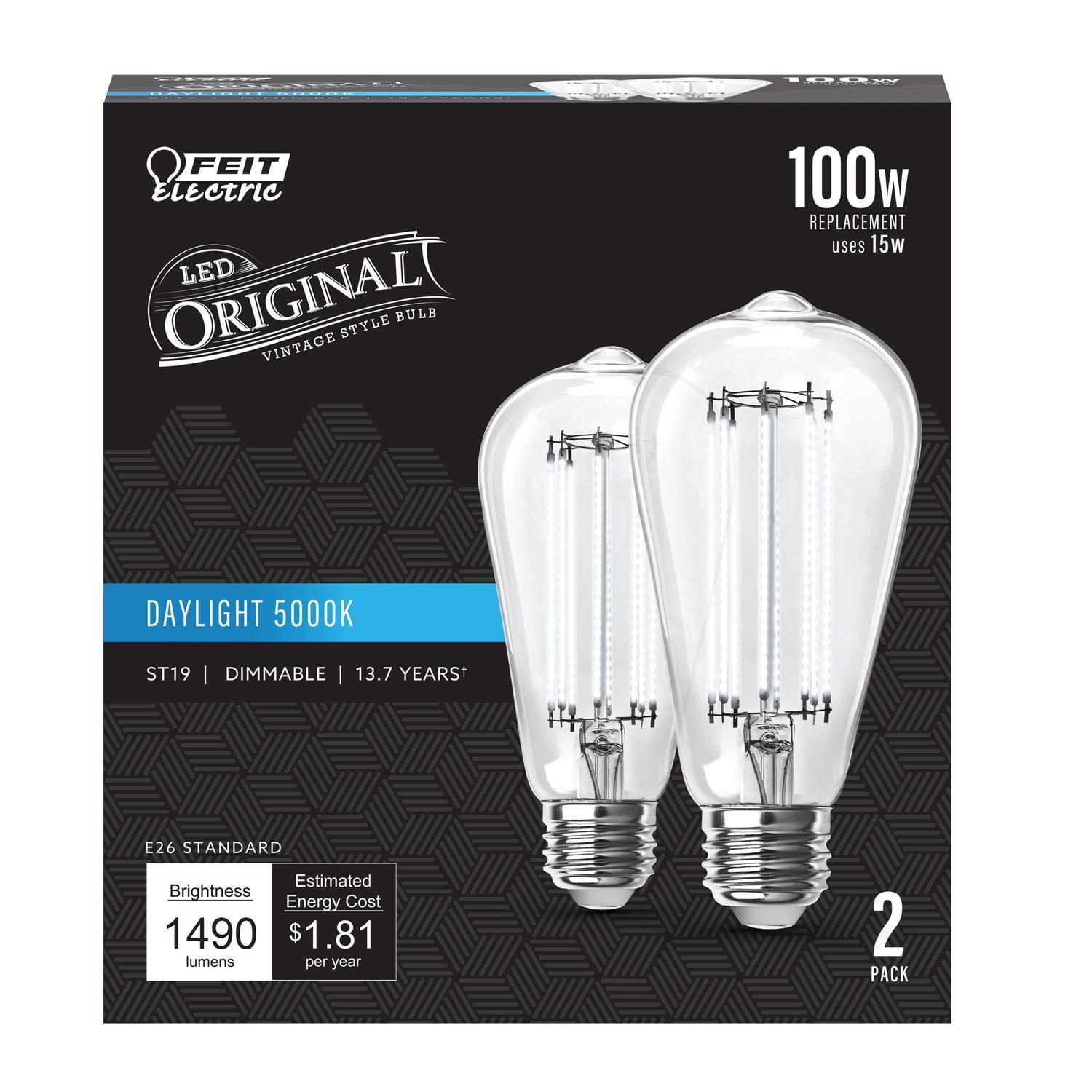 Feit Electric ST19 E26 (Medium) Filament LED Bulb Daylight 100 Watt Equivalence 2 pk