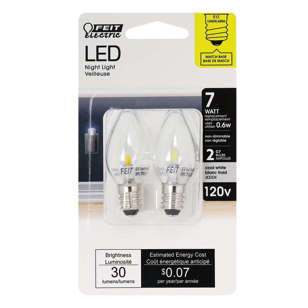 Clear LED Candelabra Base Night Light Bulbs, 2-Pack