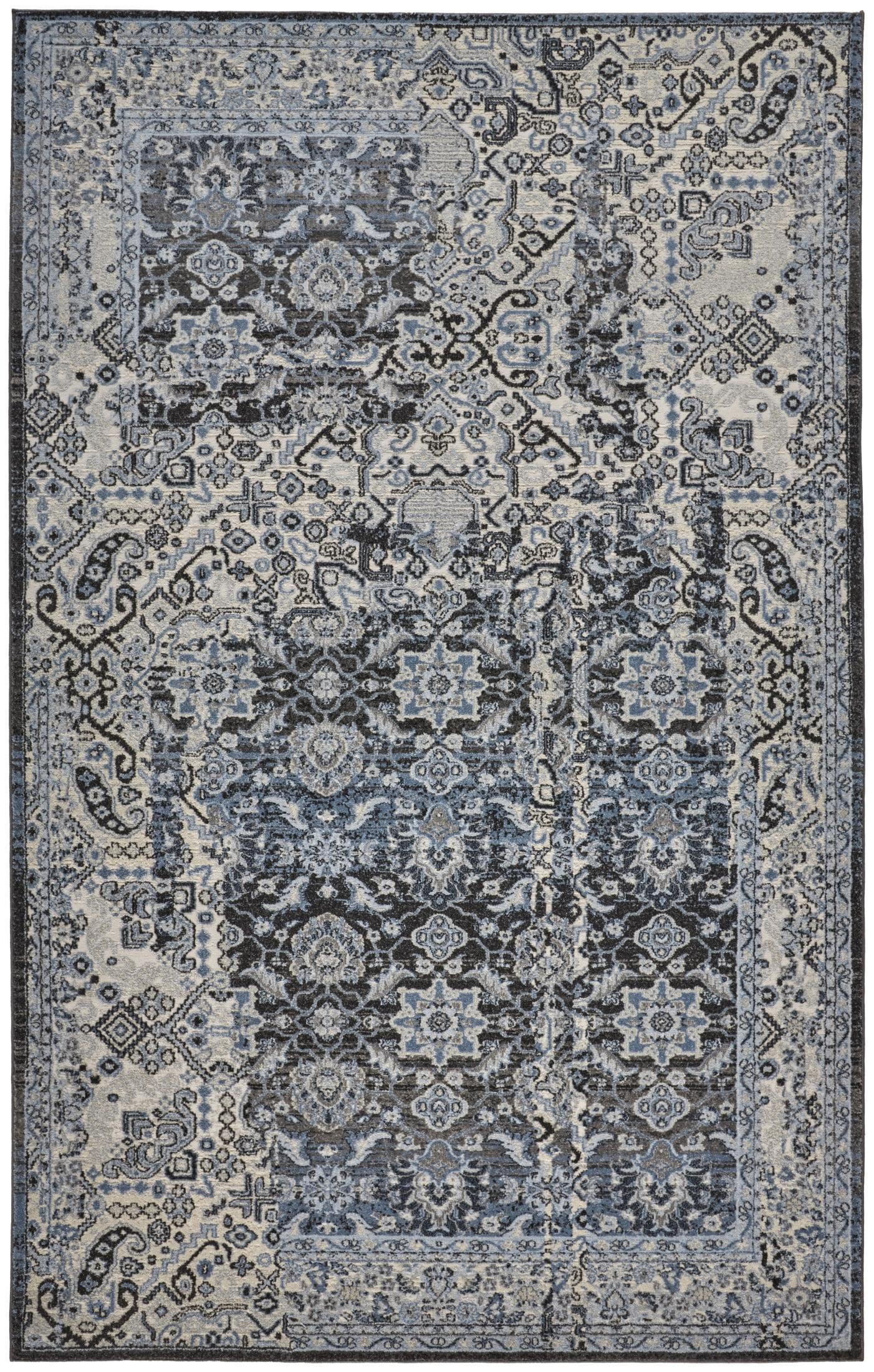 Ainsley Gray Blue Ivory Abstract Cotton Area Rug