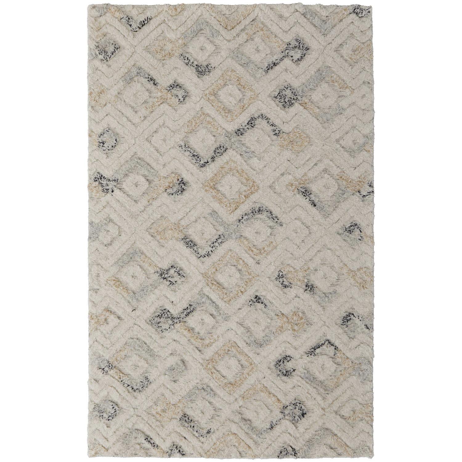 Feizy Anica Transitional Moroccan, Ivory/Gray/Black, 2' x 3' Accent Rug Easy Care Stain Resistant Bohemian & Eclectic Geometric Floor Rug for Living room Bedroom