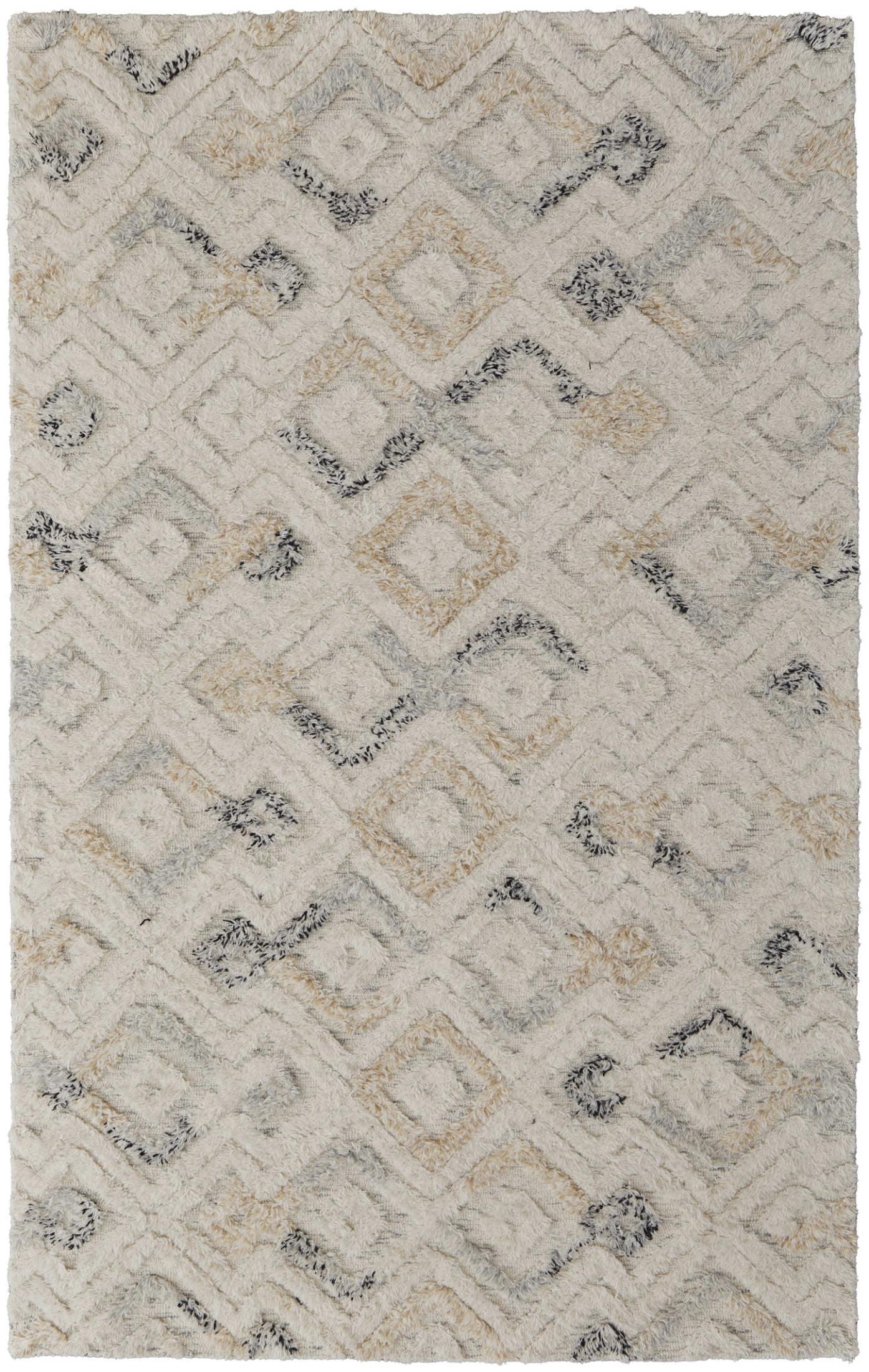 Feizy Anica Transitional Moroccan, Ivory/Gray/Black, 2' x 3' Accent Rug Easy Care Stain Resistant Water Resistant Bohemian & Eclectic Geometric Design Carpet for Living Dining Bed Room