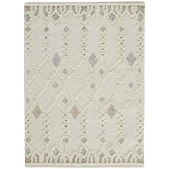 Feizy Anica Transitional Trellis & Lattice, Ivory/Tan/Silver, 10' x 14' Area Rug Easy Care Stain Resistant Scandinavian Diamond Floor Rug for Living room Bedroom