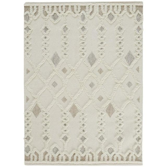 Feizy Anica Transitional Trellis & Lattice, Ivory/Tan/Silver, 2' x 3' Accent Rug Easy Care Stain Resistant Scandinavian Diamond Floor Rug for Living room Bedroom