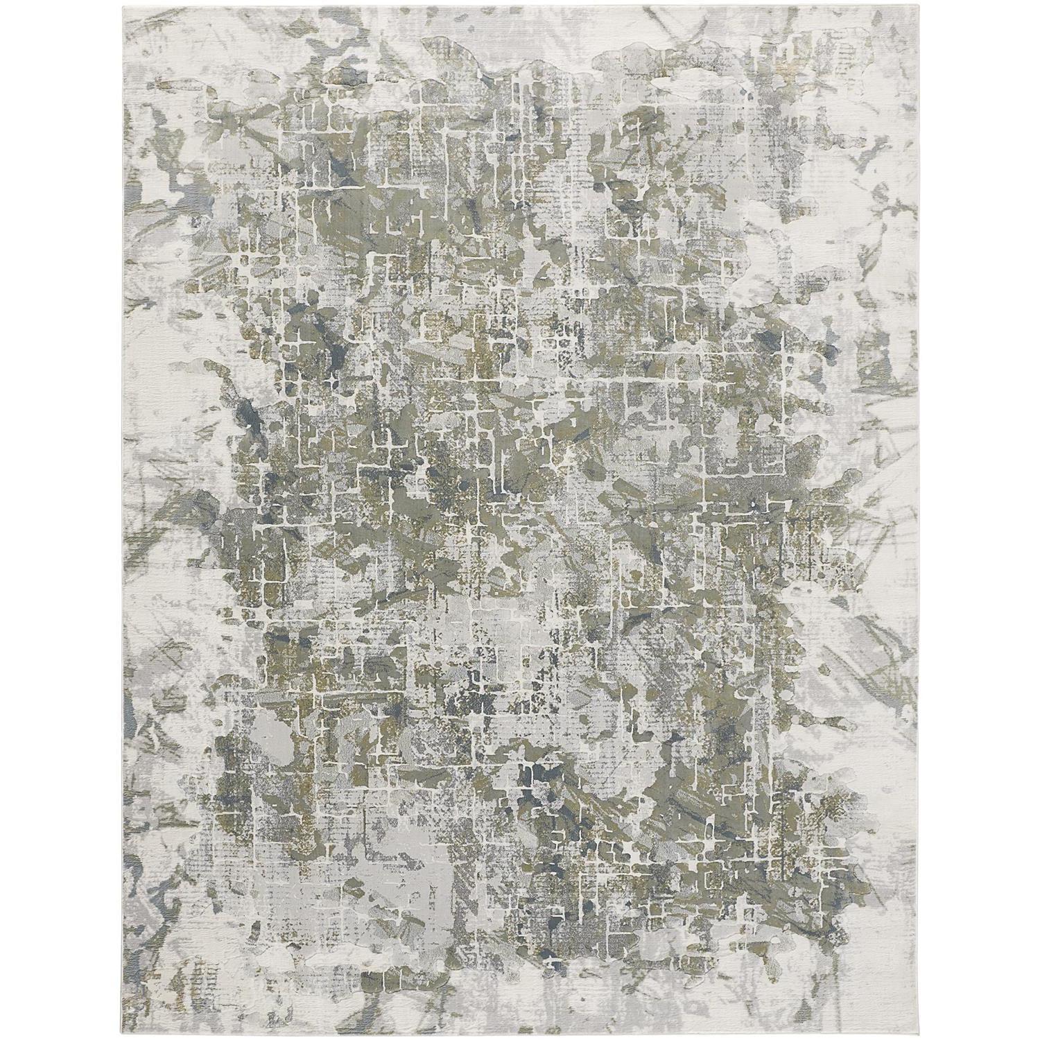 Feizy Atwell Transitional Abstract, Green/Gray/Ivory, 2' x 3' Accent Rug Easy Care Fade Resistant Stain Resistant Industrial Watercolor Floor Rug for Living room Bedroom