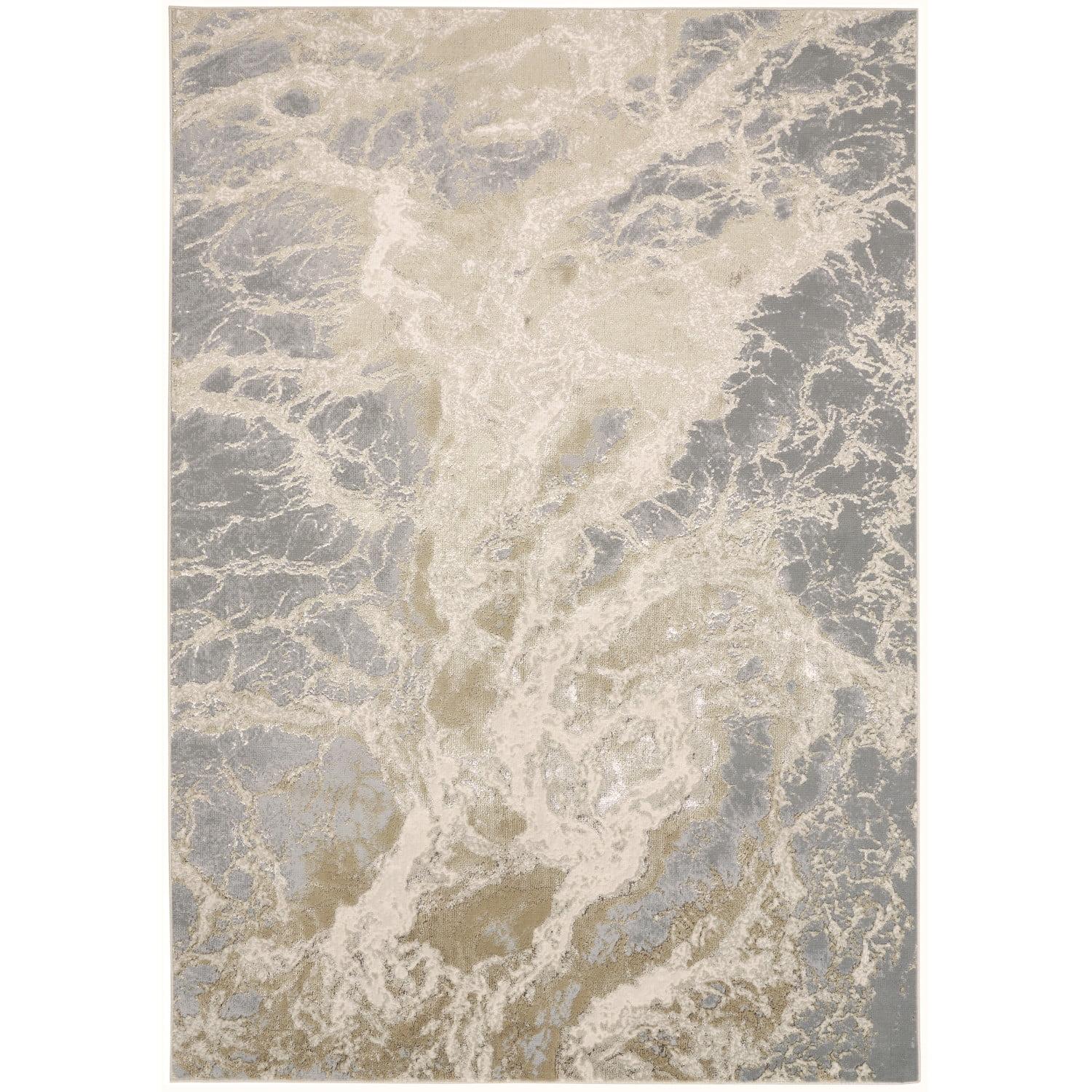 Feizy Aura Modern Abstract, Ivory/Silver/Gold, 12' x 15' Area Rug Easy Care Stain Resistant Fade Resistant Industrial Watercolor Floor Rug for Living room Bedroom