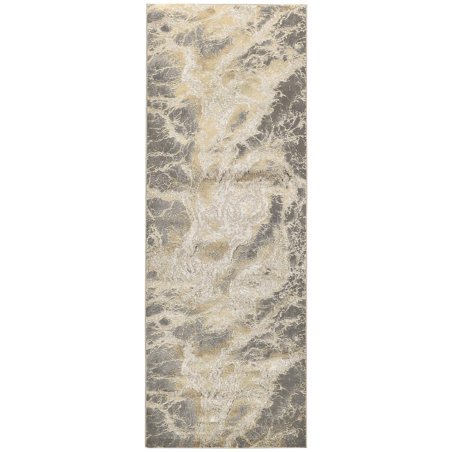 Aura Modern Abstract Ivory/Silver/Gold Area Rug