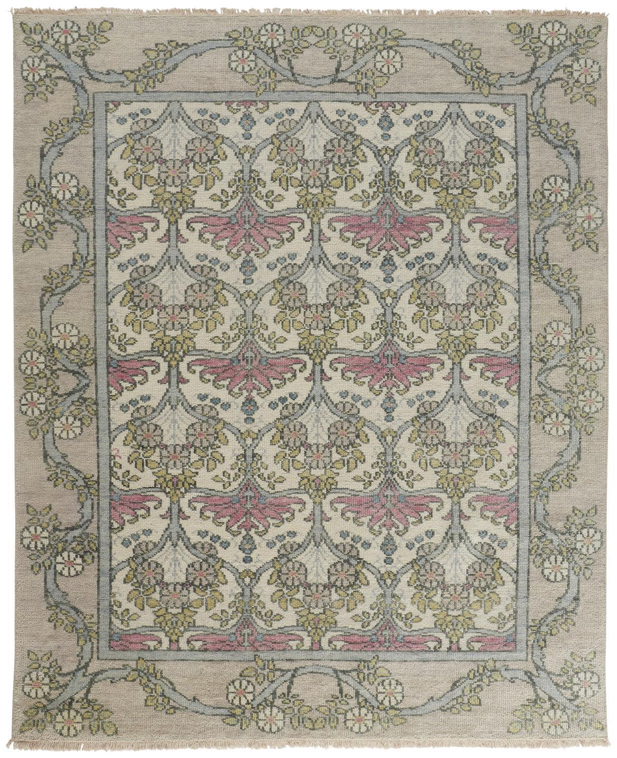 Gray and Pink Hand-Knotted Wool 3'6" x 5'6" Area Rug