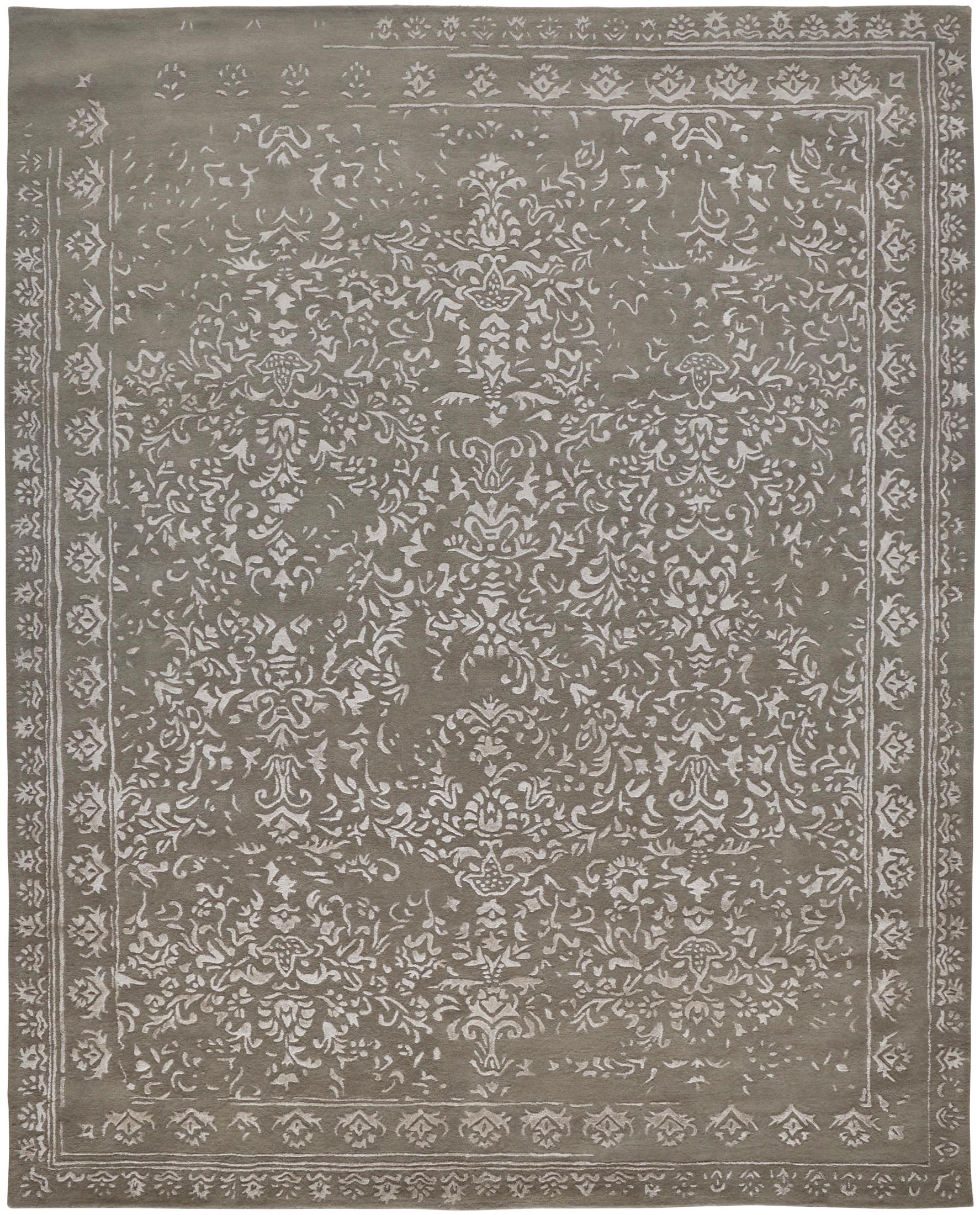 Feizy Bella Transitional Oriental, Gray/Taupe/Silver, 2' x 3' Accent Rug Handmade Sheen Bohemian & Eclectic Bordered Design Carpet for Living Dining Bed Room