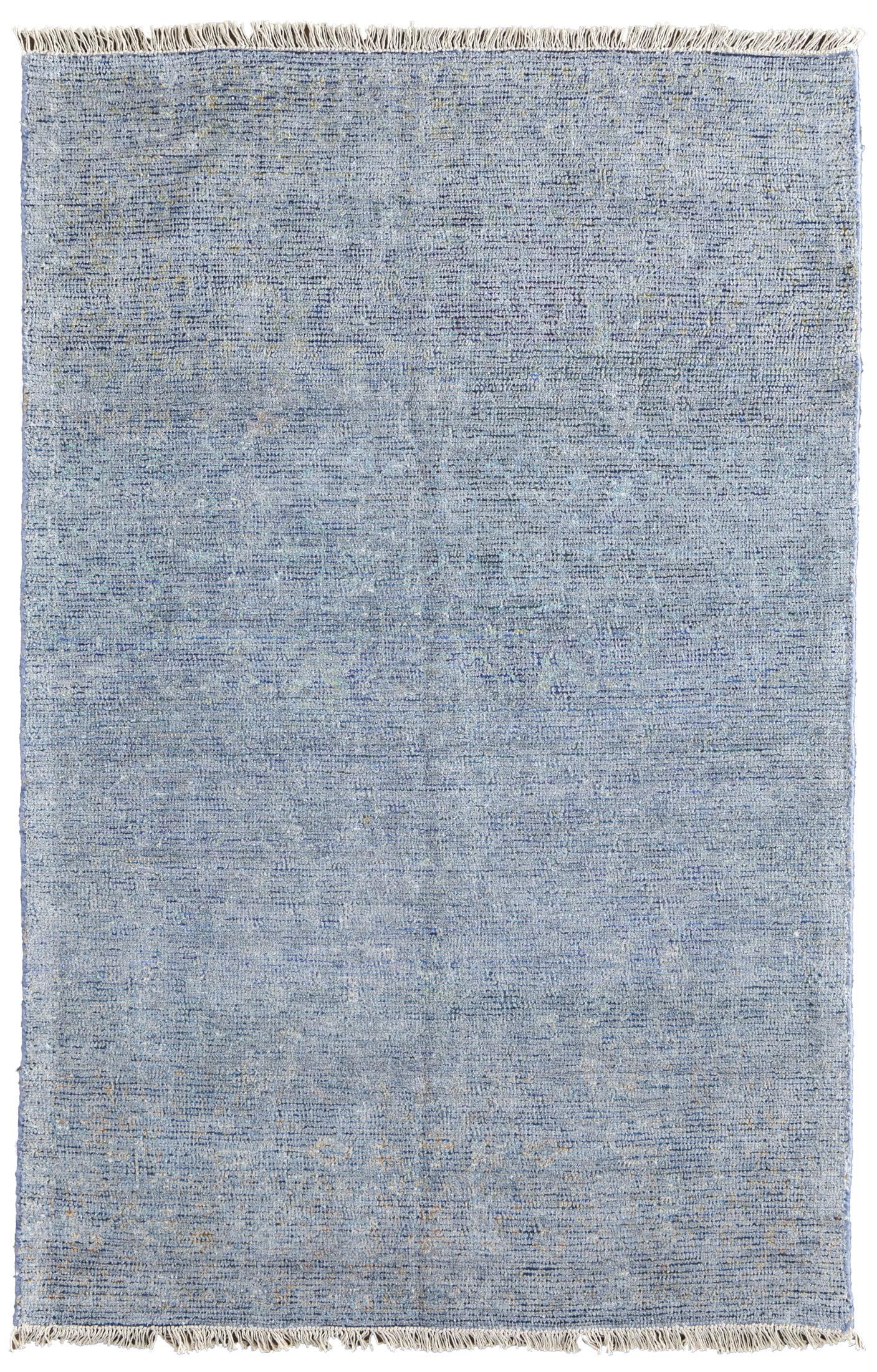 Handmade Tufted Wool-Viscose Blend Reversible Area Rug in Blue