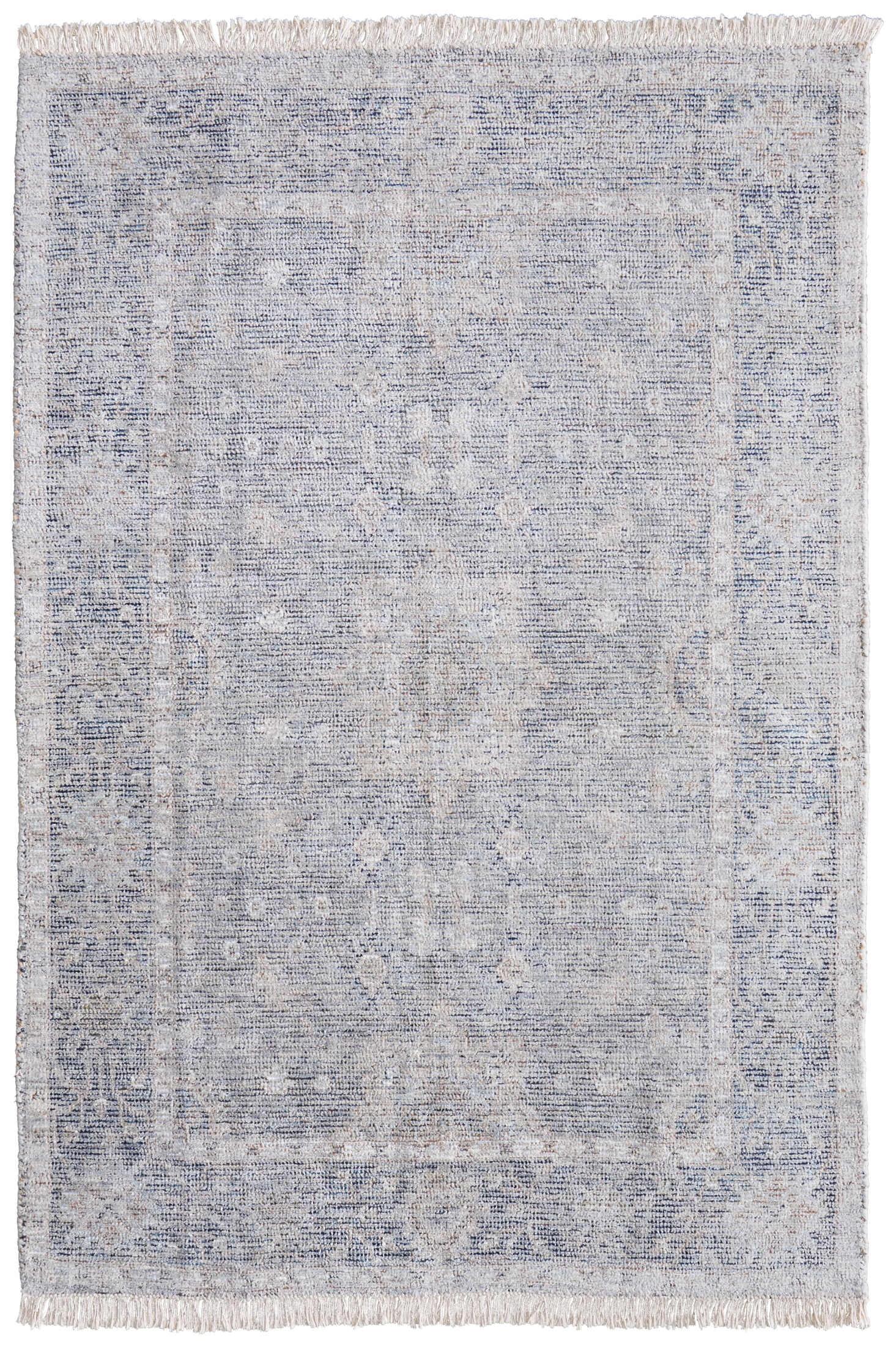 Feizy Caldwell Transitional Distressed, Gray/Blue/Taupe, 2' x 3' Accent Rug Handmade Sheen Bohemian & Eclectic Bordered Design Carpet for Living Dining Bed Room