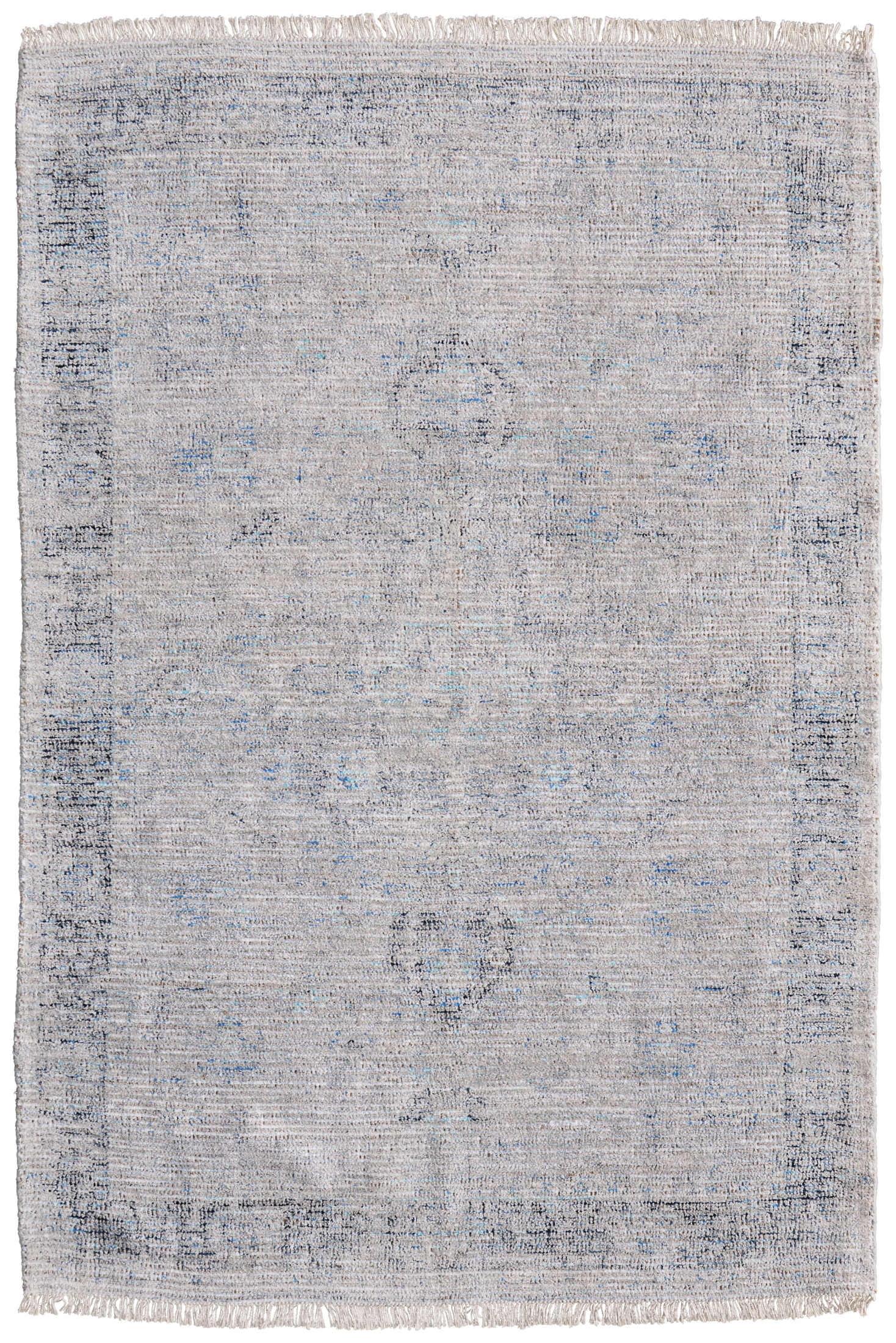 Gray and Blue 10' x 14' Wool Viscose Area Rug