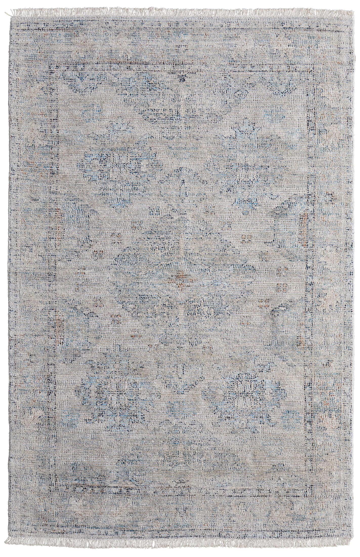 Feizy Caldwell Transitional Oriental, Blue/Gray/Taupe, 2' x 3' Accent Rug Handmade Sheen Vintage Distressed Design Carpet for Living Dining Bed Room