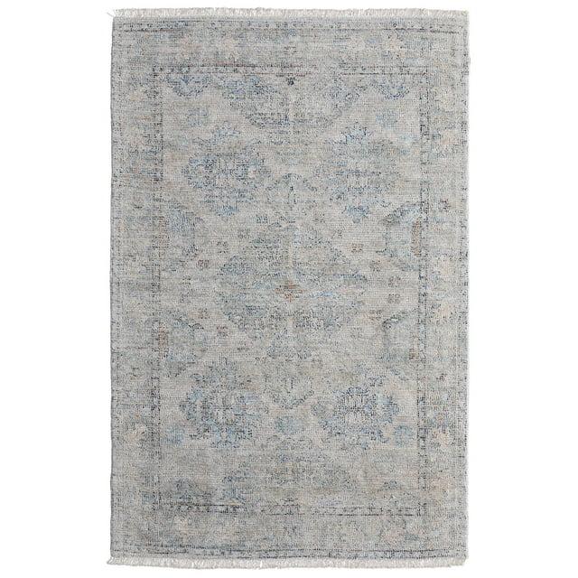 Feizy Caldwell Transitional Oriental, Blue/Gray/Taupe, 2' x 3' Accent Rug Handmade Sheen Vintage Distressed Design Carpet for Living Dining Bed Room