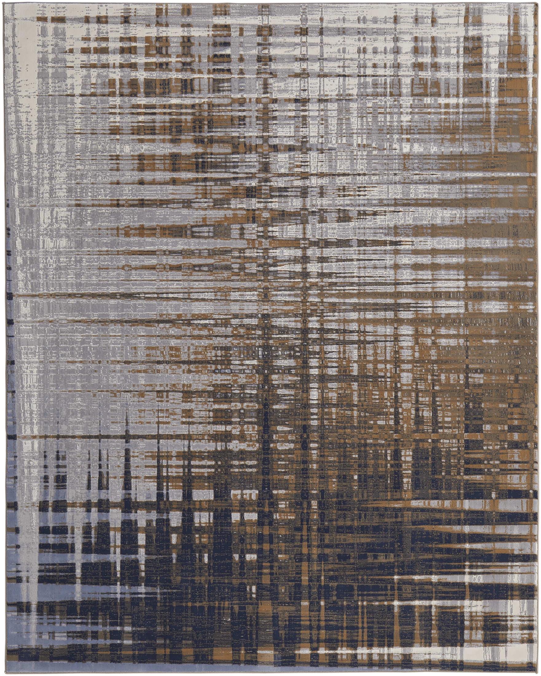 Clio Modern Abstract Blue/Orange/Gray Area Rug