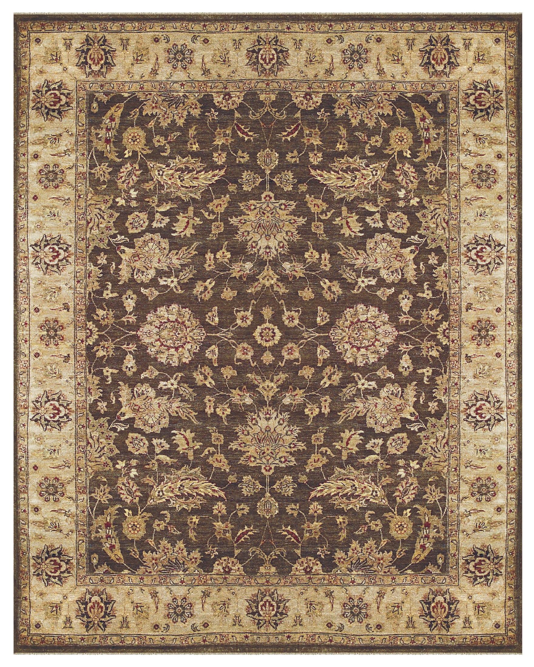 Hand-Knotted Persian Style Wool Area Rug in Brown and Beige, 8'x8'