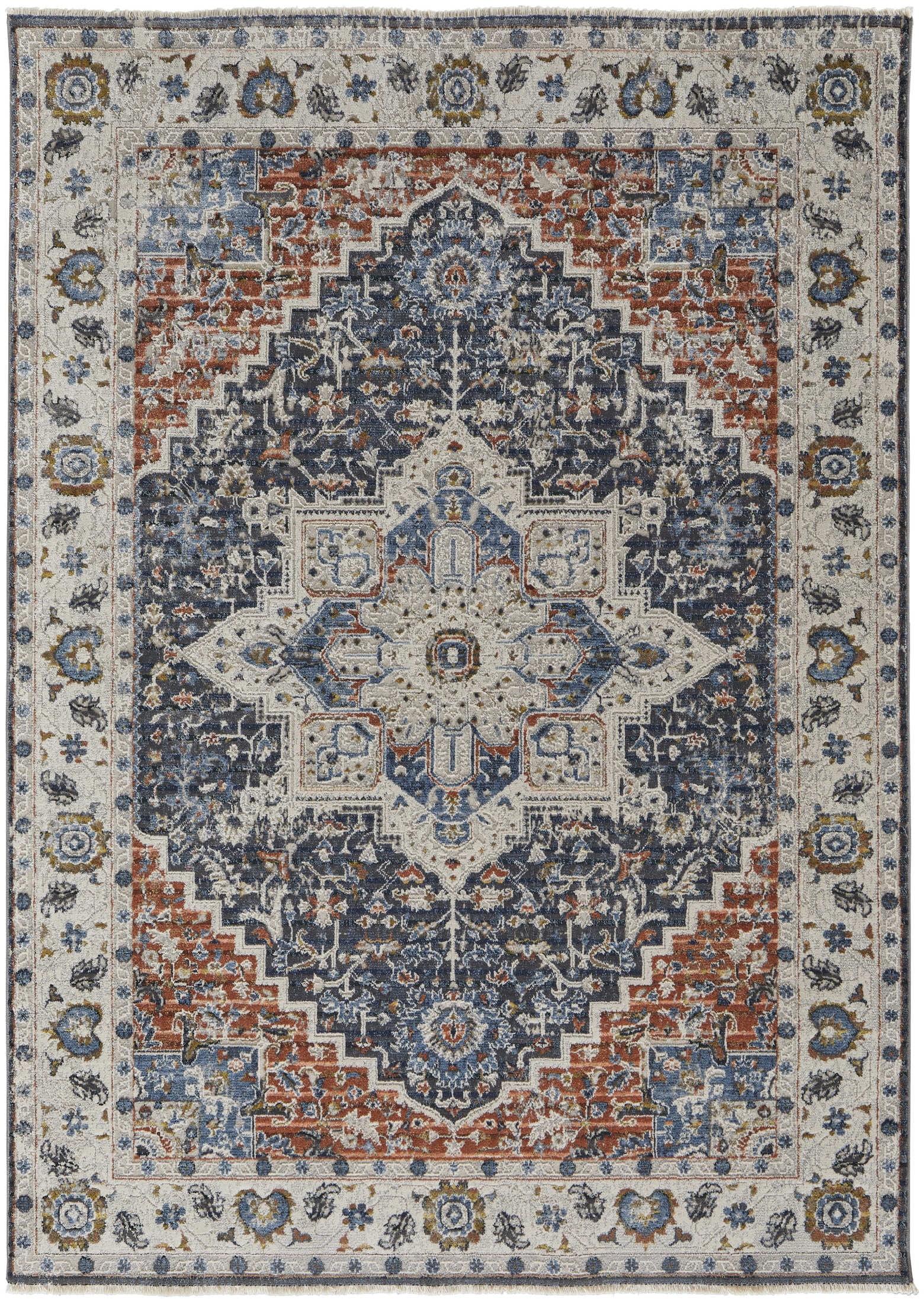 Kaia Transitional Medallion Ivory/Blue/Red Area Rug