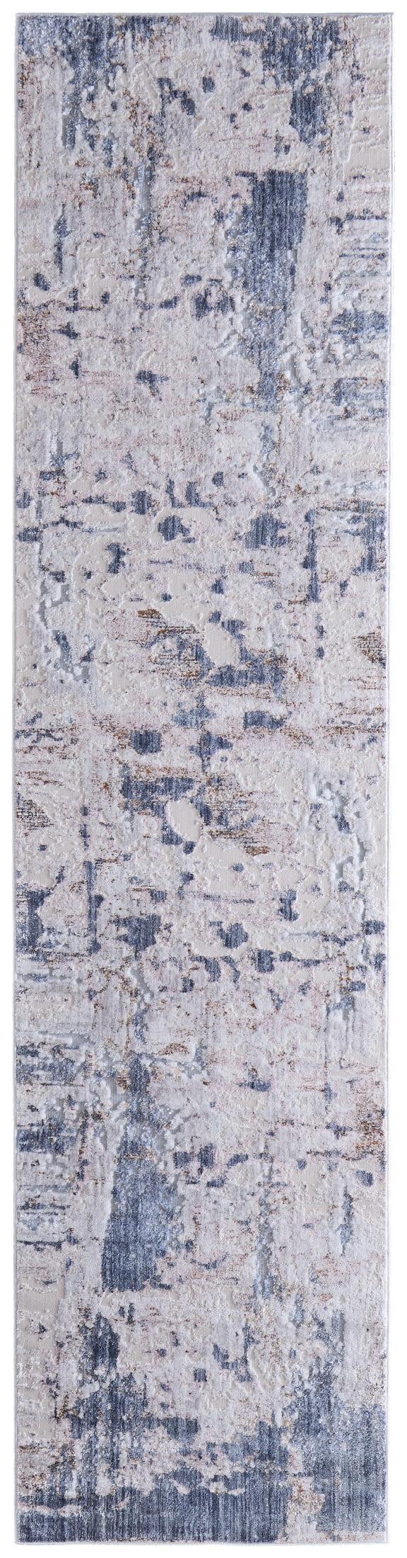 Feizy Laina Transitional Abstract, Ivory/Gray/Blue, 3' x 10' Runner Easy Care Pet & Kid Friendly Stain Resistant Industrial Watercolor Floor Rug for Living room Bedroom