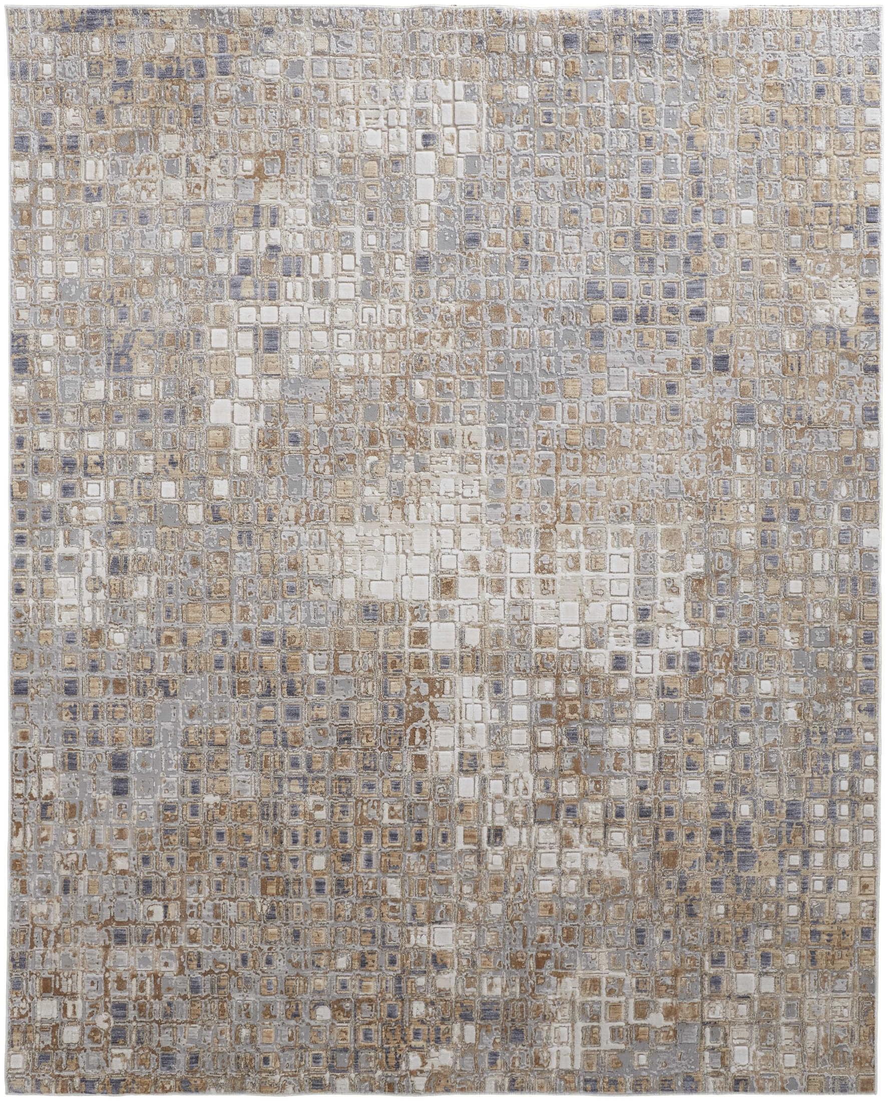 Laina Transitional Geometric Tan/Ivory/Blue Area Rug
