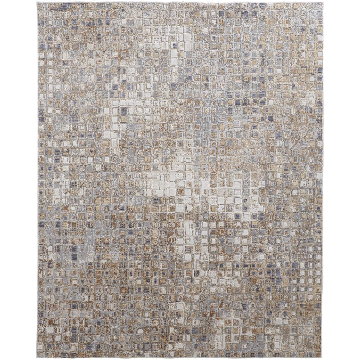 Laina Transitional Geometric Tan/Ivory/Blue Area Rug