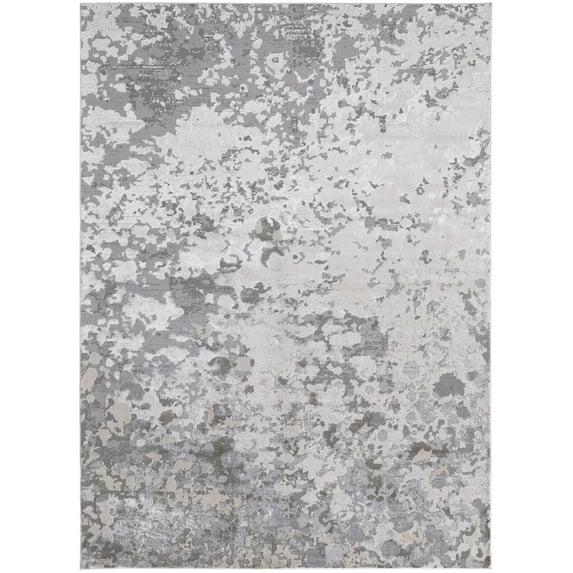 Feizy Micah Modern Abstract, Silver/Gray/White, 6'7" x 9'6" Area Rug Sheen Stain Resistant Fade Resistant Industrial Watercolor Design Carpet for Living Dining Bed Room