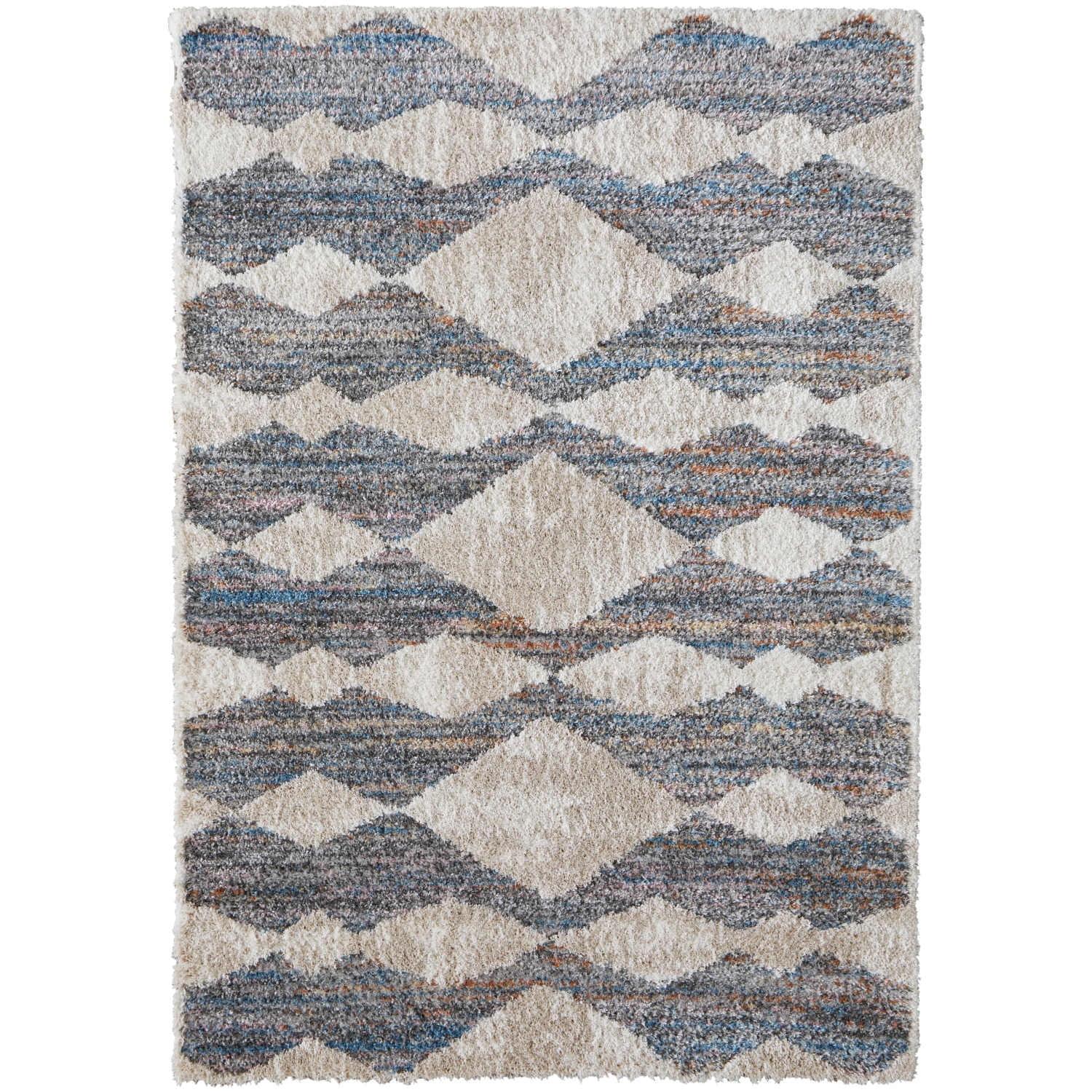 Feizy Mynka Transitional Diamond, Tan/Ivory/Blue, 10' x 14' Area Rug Stain Fade Resistant Pet & Kid Friendly Bohemian & Eclectic Stripes Floor Rug for Living room Bedroom