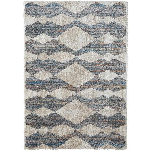 Feizy Mynka Transitional Diamond, Tan/Ivory/Blue, 10' x 14' Area Rug Stain Fade Resistant Pet & Kid Friendly Bohemian & Eclectic Stripes Floor Rug for Living room Bedroom