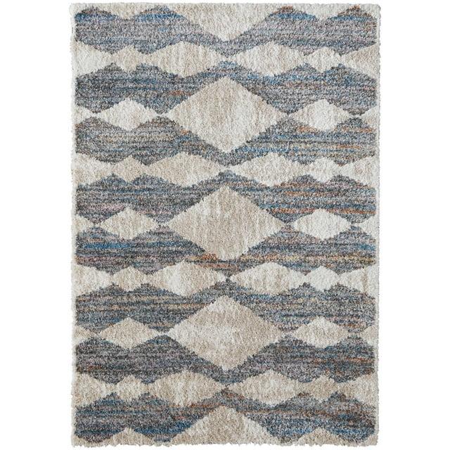 Feizy Mynka Transitional Diamond, Tan/Ivory/Blue, 10' x 14' Area Rug Stain Fade Resistant Pet & Kid Friendly Bohemian & Eclectic Stripes Floor Rug for Living room Bedroom